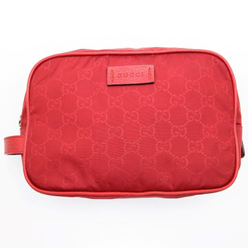 GUCCI GG Line Pattern Second Bag Clutch Pouch Red Nylon x Leather Ladies Men's 510338