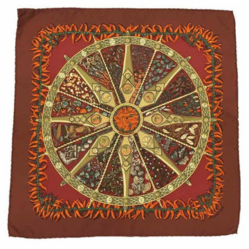 HERMES Scarf Muffler Carre 45 AUX PAYS DES EPICES [In the Land of Spice] Brown 100% Silk