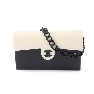 CHANEL Bicolor Chain Shoulder Bag Plastic Black White Coco Mark Vintage