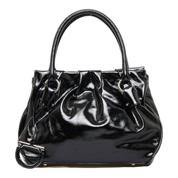 SALVATORE FERRAGAMO Gancini Women's Patent Leather Handbag,Tote Bag Black