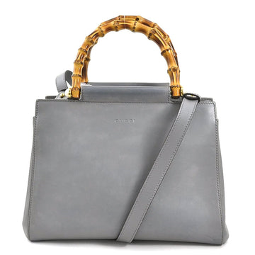 GUCCI Handbag Shoulder Bag Bamboo Leather Gray Ladies 453767