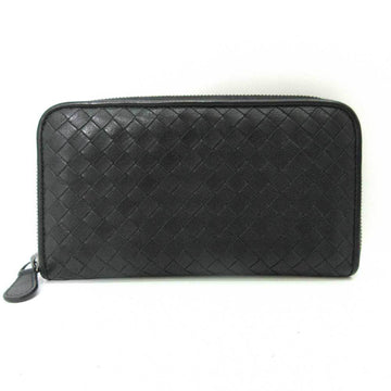 Bottega Veneta Wallet Long Round Zipper Black Intrecciato Women's Men's Leather BOTTEGAVENETA