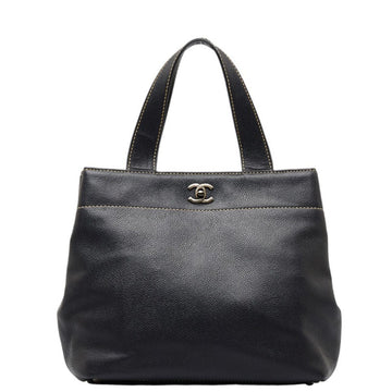 CHANEL Coco Mark Turnlock Handbag Tote Bag Black Caviar Skin Ladies