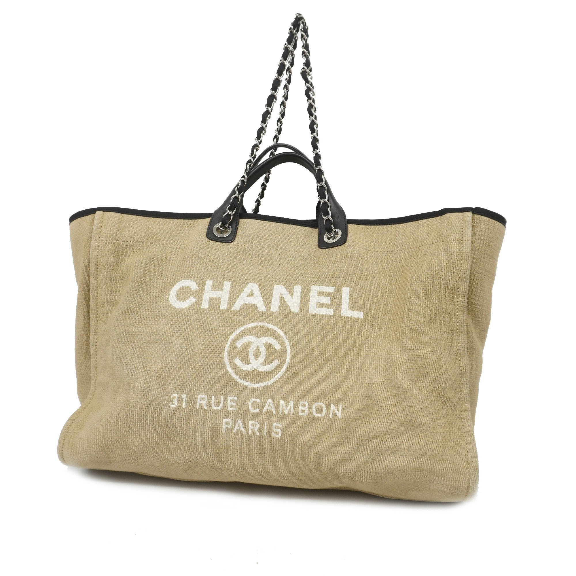 Chanel Deauville 2WAY Bag Women's Canvas Tote Bag Beige,Black
