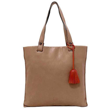 LOEWE Tote Bag Pink Beige Orange Anagram Nappa Tassel Leather  Soft Women's