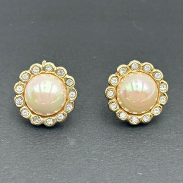 CHRISTIAN DIOR Earrings Rhinestone Fake Pearl Gold Color Women's ITJFHPX7XQDG