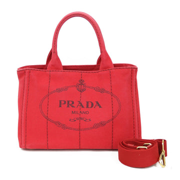 PRADA Canapa Tote Mini Shoulder Bag Canvas Red Ladies  Handbag