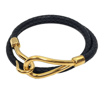 HERMES jumbo bracelet leather choker braided intrecciato tresse black x