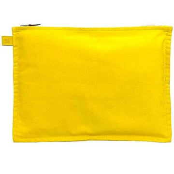 HERMES Bora Pouch Yellow Canvas Leather  Clutch Bag Handbag Embroidery Cloth Ladies Men's No Gusset