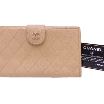 Chanel Bi-Fold Wallet Matrasse Coco Mark Beige Leather Women's