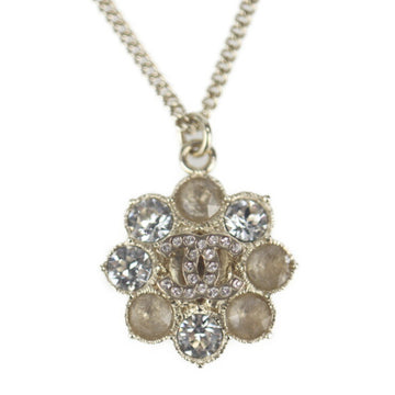 Chanel necklace metal rhinestone gold B16V here mark flower