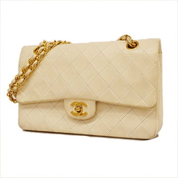 Chanel Matelasse W Flap W Chain Women's Leather Shoulder Bag White