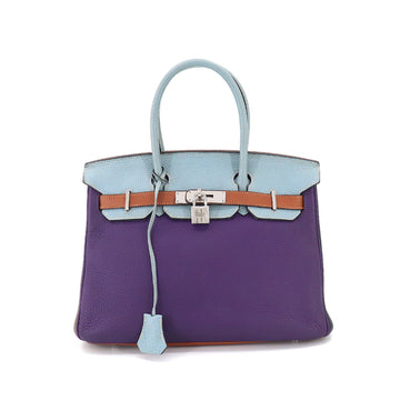 HERMES Birkin 30 Arlequin Hand Bag Taurillon Clemence Ultra Violet Blue Run Etain Etoupe Gold P Engraved