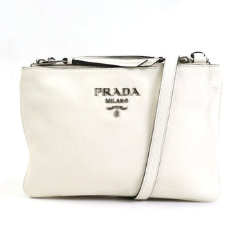 PRADA Crossbody Shoulder Bag Leather White Silver Ladies
