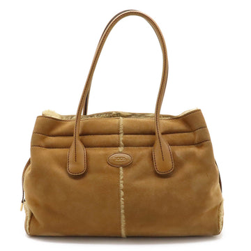 TOD'S Tote Bag Handbag Shearling Leather Brown