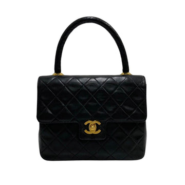 CHANEL Matelasse Coco Mark Lambskin Leather Genuine Mini Handbag Black