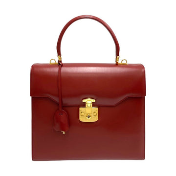 GUCCI Old Vintage Ladylock Calf Leather Genuine Handbag Mini Tote Bag Red