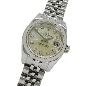 ROLEX Datejust 179174NG D watch ladies yellow shell 10P diamond automatic winding AT stainless steel SS white gold WG silver polished