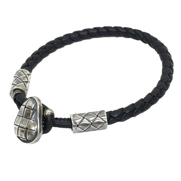 Bottega Veneta oxydized intrecciato bracelet 323759 leather black S size men's women's