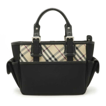 Burberry check pattern tote bag handbag nylon canvas leather beige black red