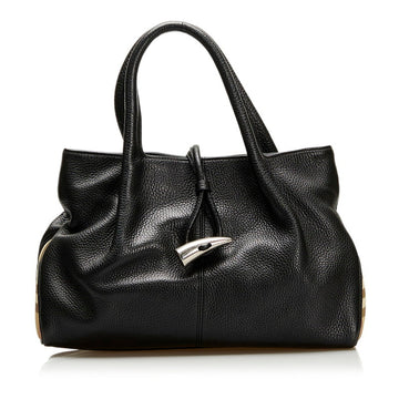 Burberry Nova Check Toggle Handbag Black Beige Leather PVC Ladies BURBERRY