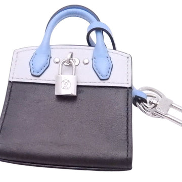 LOUIS VUITTON Bag Charm Key Ring City Steamer Black x Silver Leather MP1789