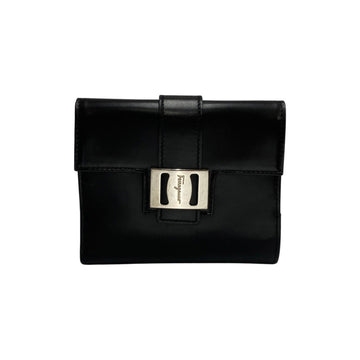 SALVATORE FERRAGAMO Vara Hardware Calf Leather Genuine Bifold Wallet Black
