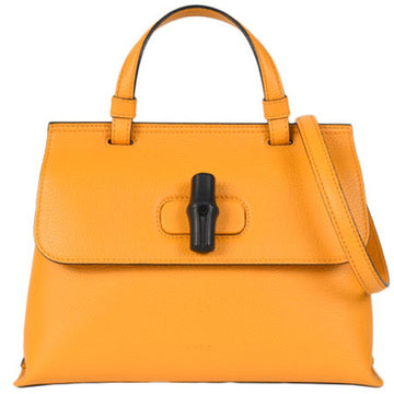 Gucci Bamboo Daily Shoulder Strap Handbag Orange Leather 370831