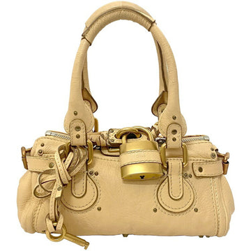 CHLOE  Handbag Paddington Beige Gold Leather GP Key Studs Padlock Women's Soft