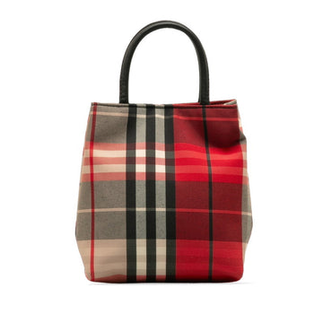 BURBERRY Nova Check Handbag Red Multicolor Canvas Leather Women's