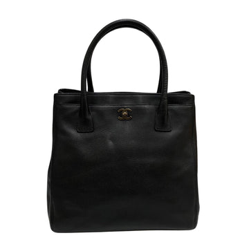 CHANEL Coco Mark Turnlock Hardware Leather Genuine Tote Bag Handbag Black