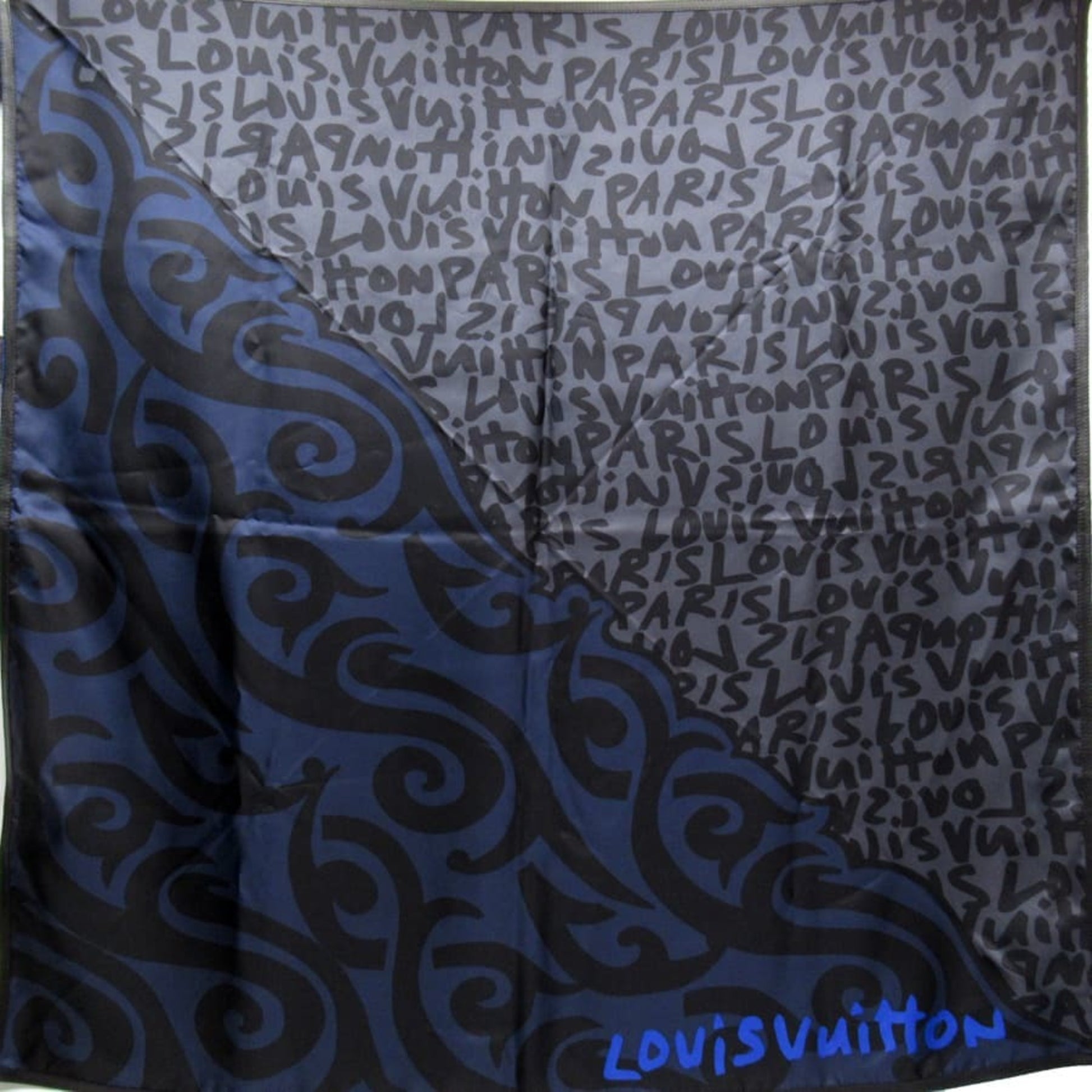 Auth Louis Vuitton Graffiti Scarf Black 100% Silk/Leather MP1345
