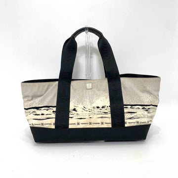 CHANEL Bag Sports Line High Summer Handbag Black x Gray Tote Horizontal Wave Pattern Ladies Men's Nylon Canvas