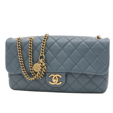 CHANEL Matelasse Coin Charm Chain Shoulder Bag Leather Blue