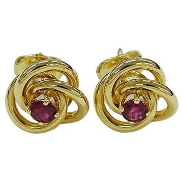 TIFFANY&Co. Earrings Women's Flower Red Stone 750YG Yellow Gold