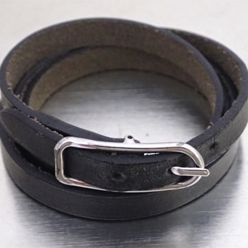 HERMES bracelet leather/metal black x silver unisex