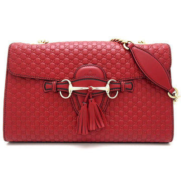 GUCCI Emily MM Shoulder Bag sima Leather Red x Gold Hardware 350064