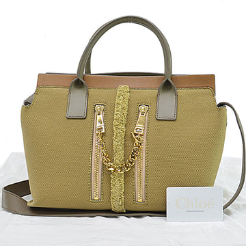 CHLOE  Bag Camel x Gray Brown Canvas Leather Metal Material Handbag Shoulder Women's