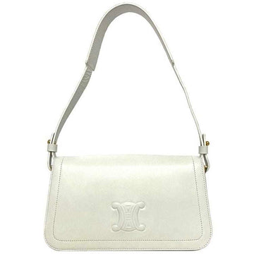 CELINE Bag White Triomphe Cuile MA00/2 Full Flap Leather  Shoulder Handbag Embossed Ladies