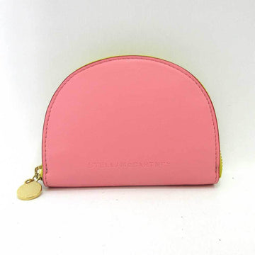 STELLA MCCARTNEY Wallet Coin Case Purse Pink x Yellow Tricolor Half Moon Zip Women's Leather STELLAMcCARTNEY