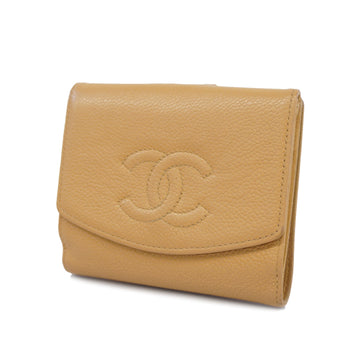 CHANELAuth  Caviar Skin Gold Hardware Women's Caviar Leather Wallet Beige