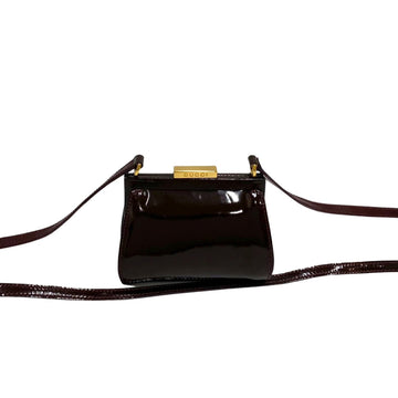 GUCCI logo metal fittings patent leather enamel genuine pouch mini shoulder bag pochette Bordeaux