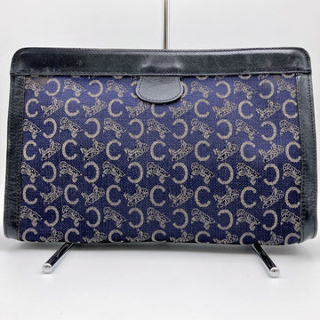 CELINE Clutch bag Second C Saluki Navy x Black Canvas Leather Blue Men's Women's