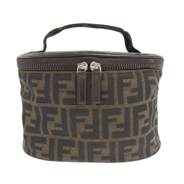 FENDI Zucca Pattern FF Vanity Bag Handbag Pouch Canvas Brown