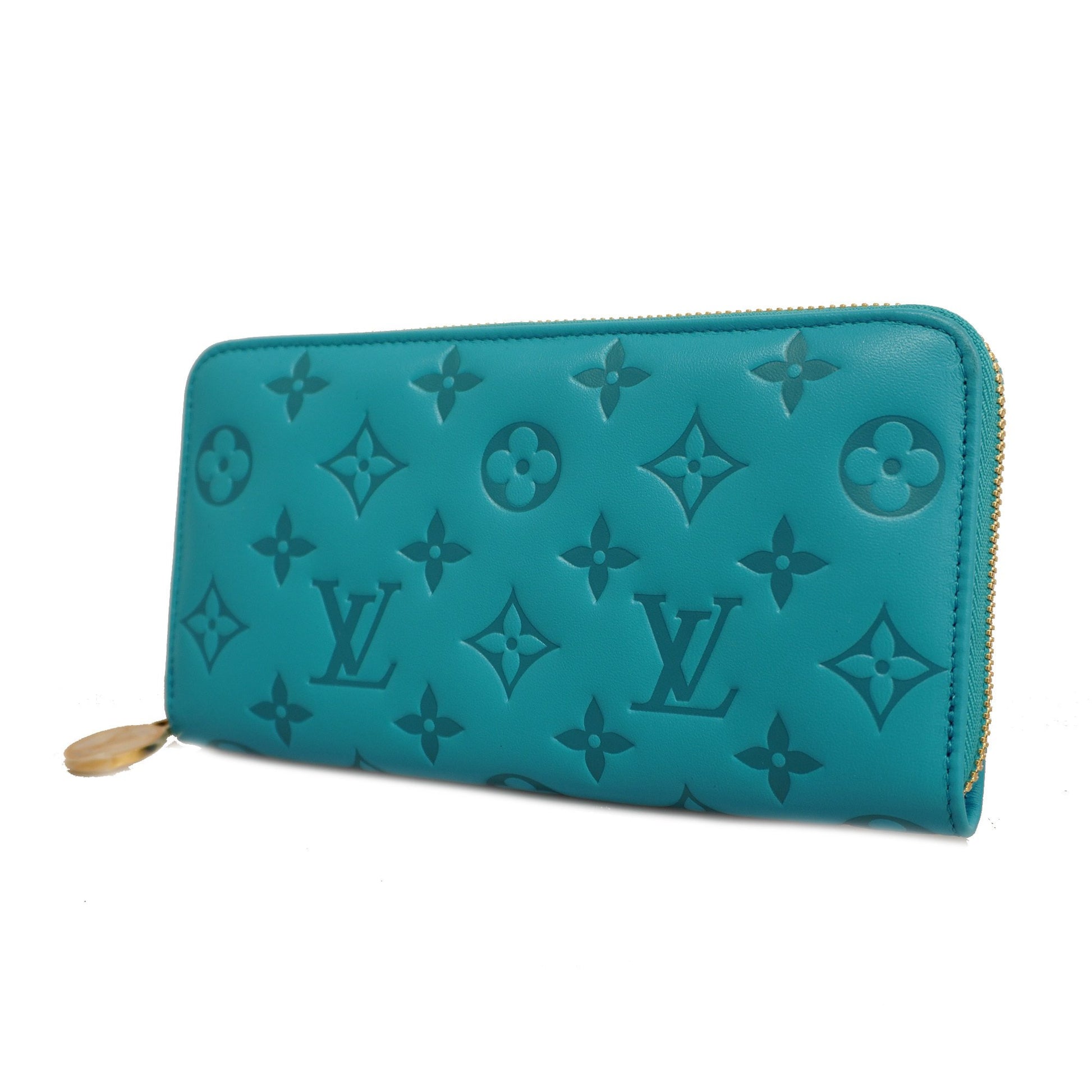 Authentic Louis Vuitton Monogram V Turquoise Zippy Long Wallet New