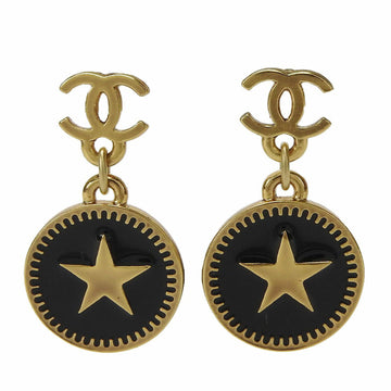 CHANEL Earrings Gold Black Coco Mark Star Swing Plated 01P GP Accessories Women's