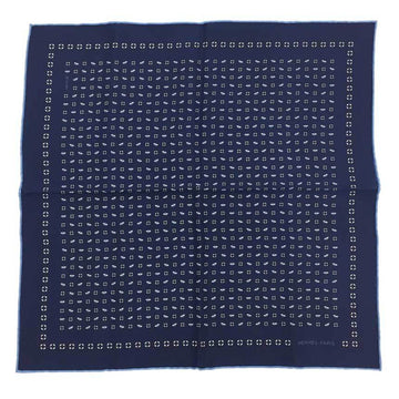 HERMES scarf pocket square float navy silk 100% neckerchief bandana men's