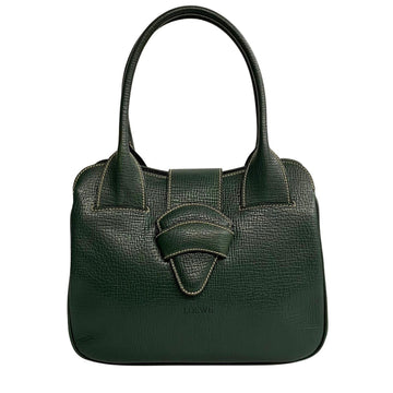 LOEWE Barcelona Logo Engraved Leather Genuine Handbag Tote Bag Mini Boston Green