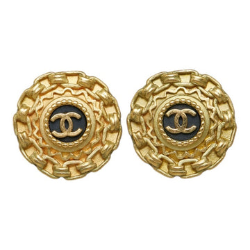 CHANEL Chain Coco Mark Earrings Gold Plated Women's