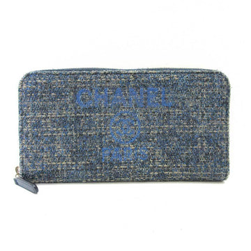 Chanel Wallet Deauville Long Round Blue Ladies Tweed